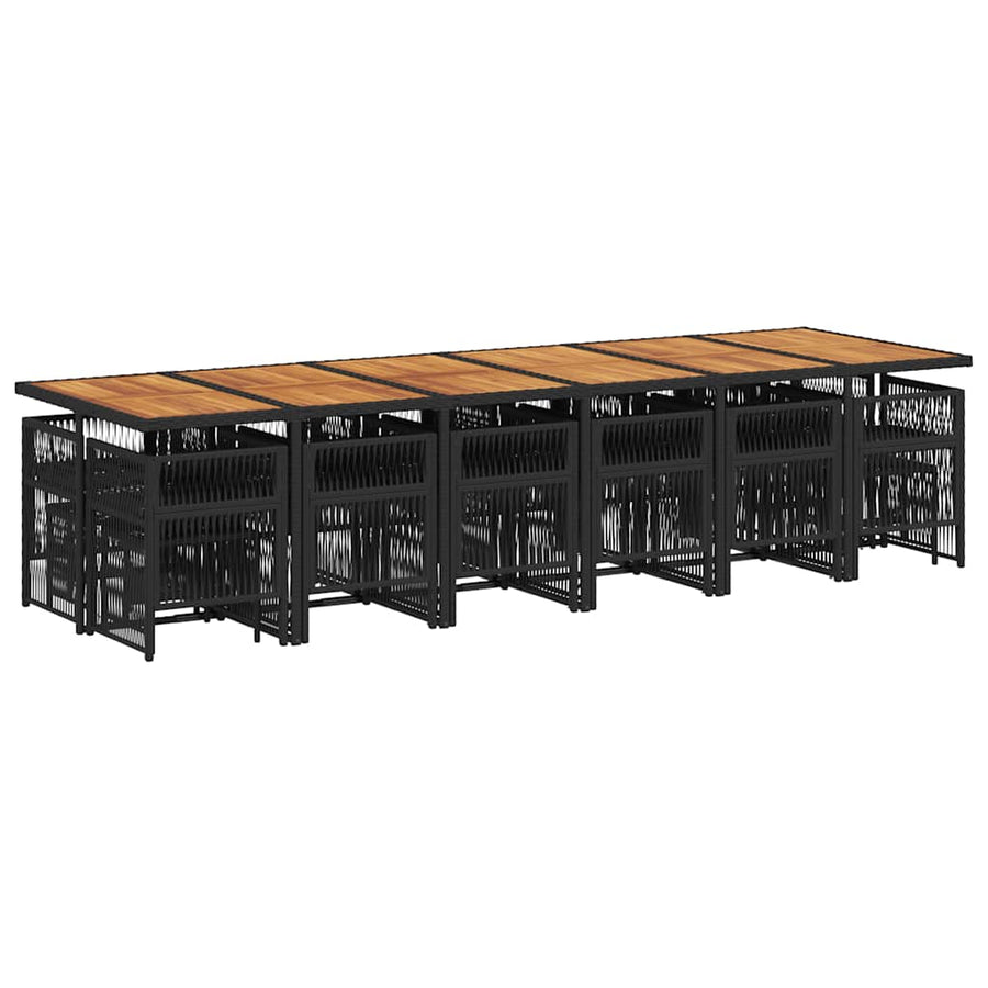 17 Piece Garden Dining Set with Cushions Black Poly Rattan