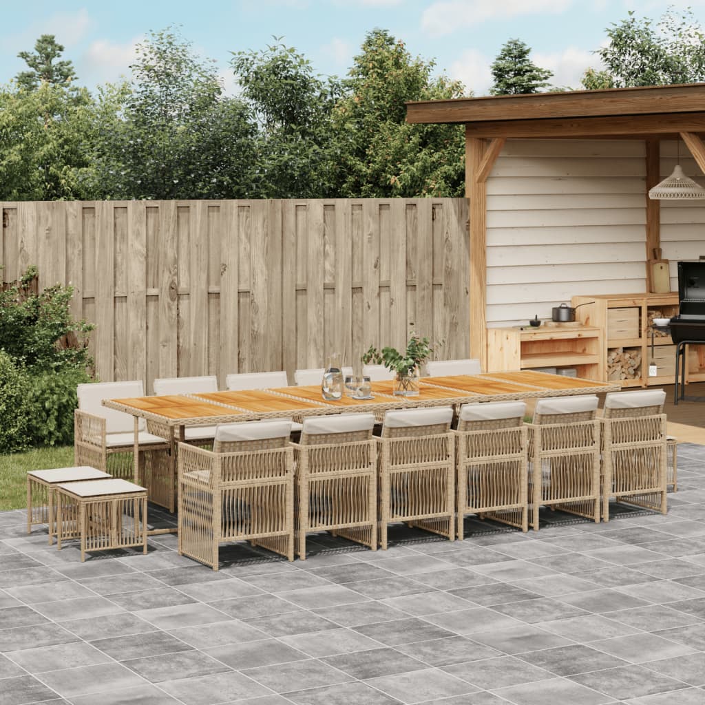 17 Piece Garden Dining Set with Cushions Beige Poly Rattan