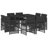 9 Piece Garden Dining Set with Cushions Black Poly Rattan - Front View