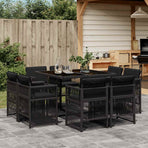 9 Piece Garden Dining Set with Cushions Black Poly Rattan