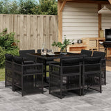 9 Piece Garden Dining Set with Cushions Black Poly Rattan