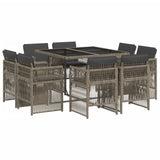 9 Piece Garden Dining Set with Cushions Grey Poly Rattan