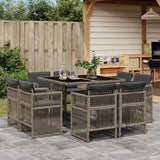 9 Piece Garden Dining Set with Cushions Grey Poly Rattan