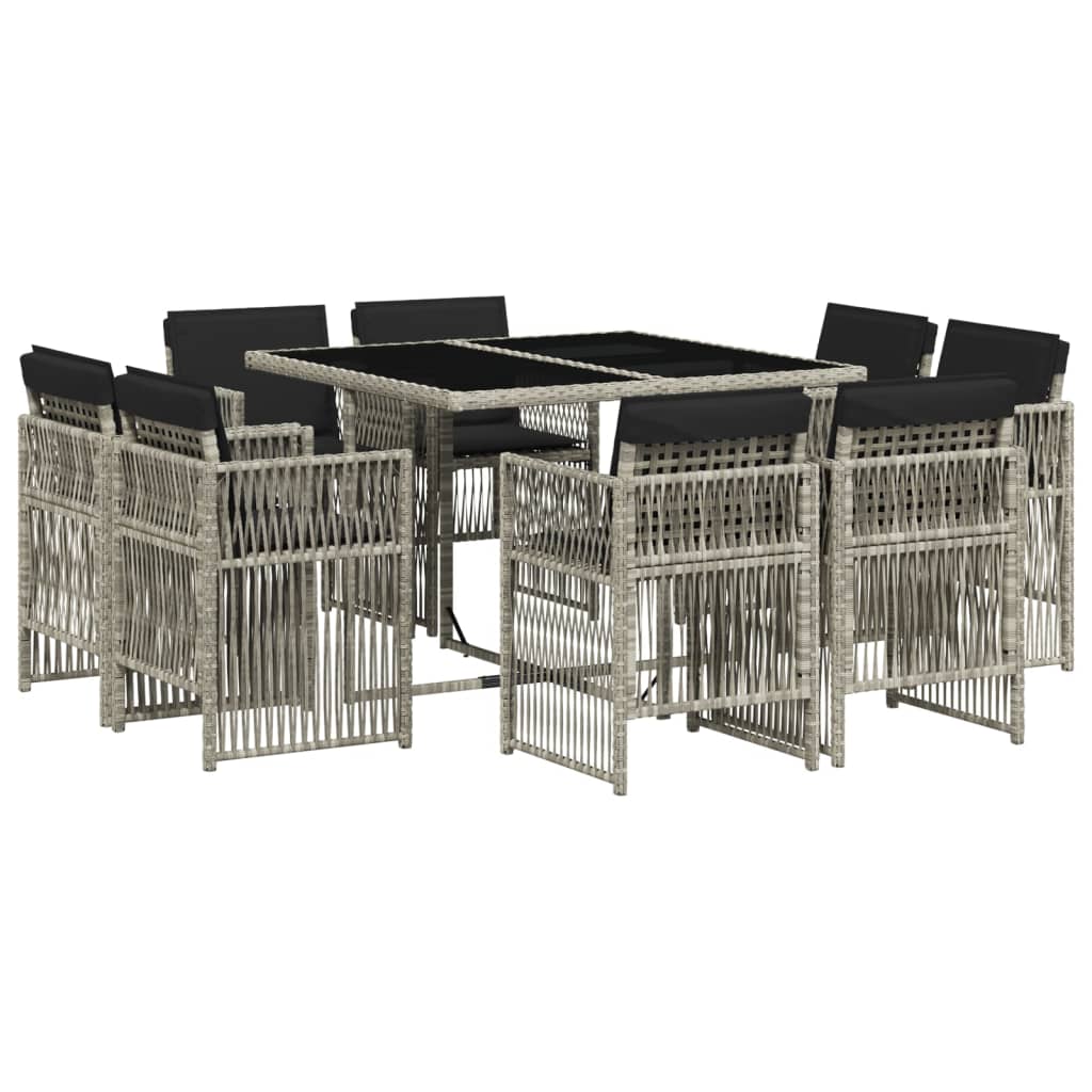 9 Piece Garden Dining Set with Cushions Light Grey Poly Rattan