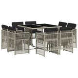 9 Piece Garden Dining Set with Cushions Light Grey Poly Rattan