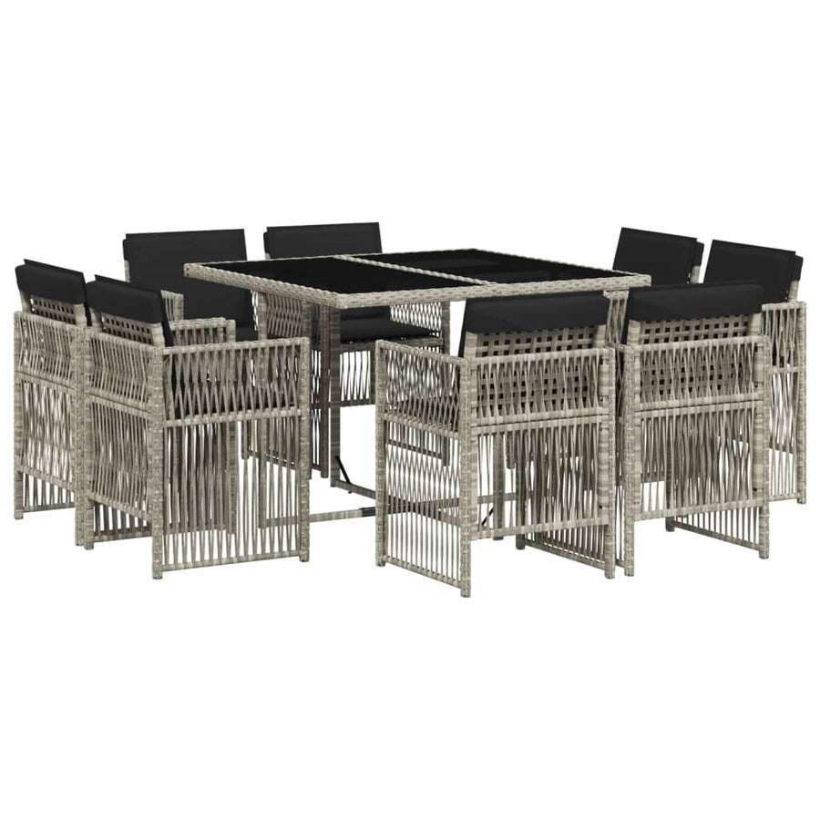 9 Piece Garden Dining Set with Cushions Light Grey Poly Rattan