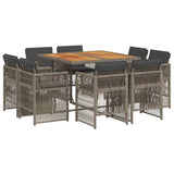 9 Piece Garden Dining Set with Cushions Grey Poly Rattan