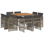 9 Piece Garden Dining Set with Cushions Grey Poly Rattan