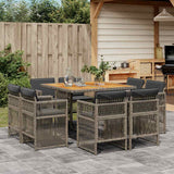 9 Piece Garden Dining Set with Cushions Grey Poly Rattan