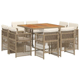 9 Piece Garden Dining Set with Cushions Beige Poly Rattan - Front View