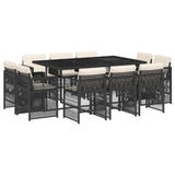 11 Piece Garden Dining Set with Cushions Black Poly Rattan