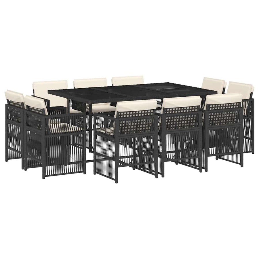 11 Piece Garden Dining Set with Cushions Black Poly Rattan