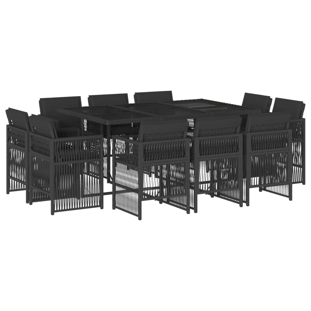 11 Piece Garden Dining Set with Cushions Black Poly Rattan