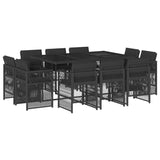 11 Piece Garden Dining Set with Cushions Black Poly Rattan - Front View