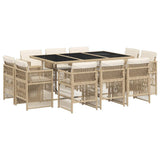 11 Piece Garden Dining Set with Cushions Beige Poly Rattan