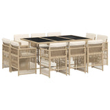 11 Piece Garden Dining Set with Cushions Beige Poly Rattan - Front View