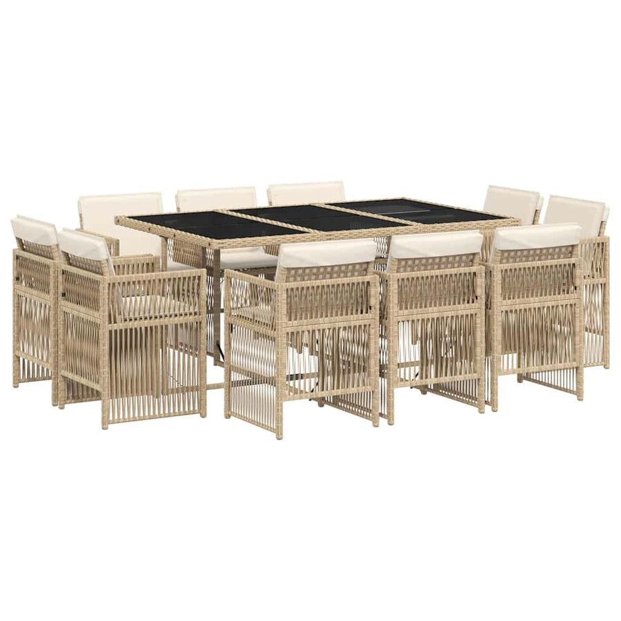 11 Piece Garden Dining Set with Cushions Beige Poly Rattan