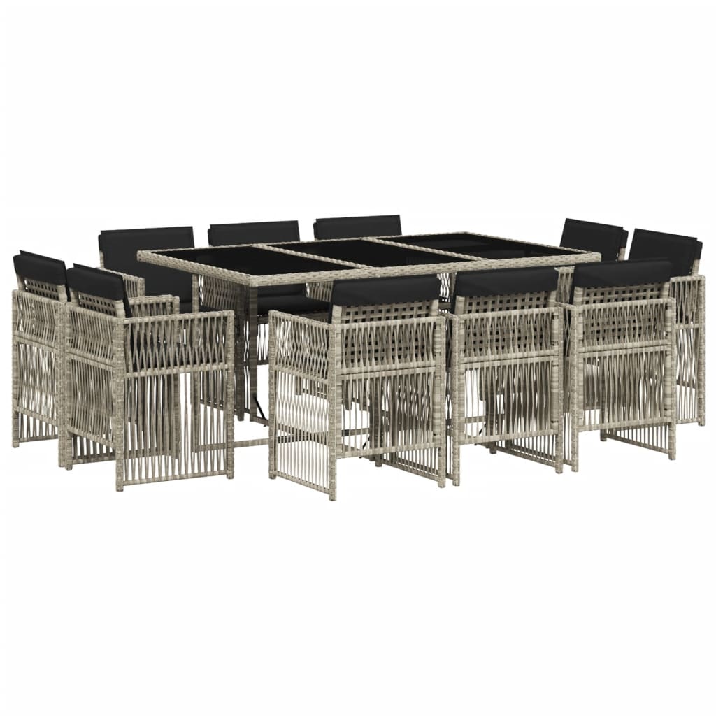 11 Piece Garden Dining Set with Cushions Light Grey Poly Rattan