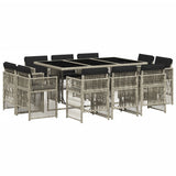 11 Piece Garden Dining Set with Cushions Light Grey Poly Rattan