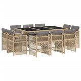 11 Piece Garden Dining Set with Cushions Mix Beige Poly Rattan