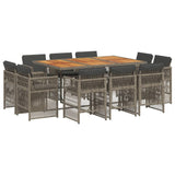 11 Piece Garden Dining Set with Cushions Grey Poly Rattan - Front View