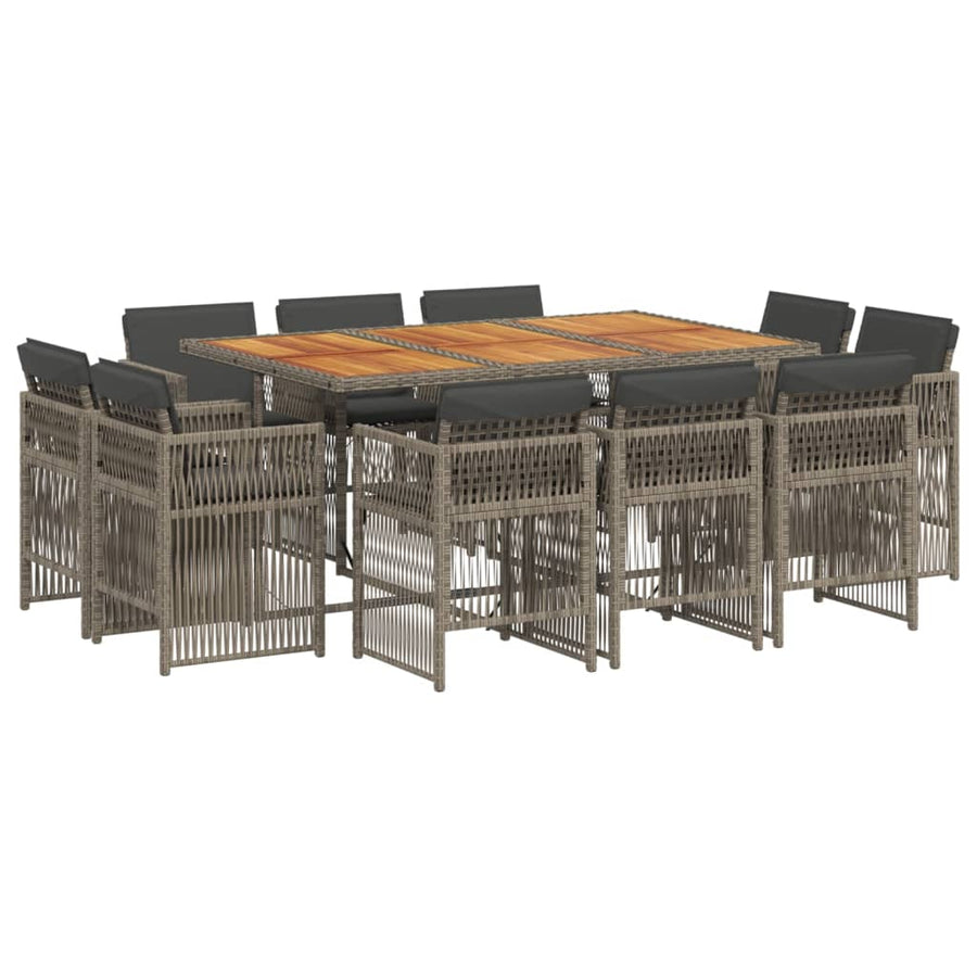 11 Piece Garden Dining Set with Cushions Grey Poly Rattan