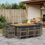11 Piece Garden Dining Set with Cushions Grey Poly Rattan