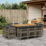 11 Piece Garden Dining Set with Cushions Grey Poly Rattan