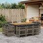 11 Piece Garden Dining Set with Cushions Grey Poly Rattan