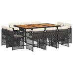 11 Piece Garden Dining Set with Cushions Black Poly Rattan