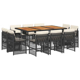 11 Piece Garden Dining Set with Cushions Black Poly Rattan - Front View