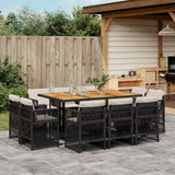 11 Piece Garden Dining Set with Cushions Black Poly Rattan