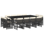 13 Piece Garden Dining Set with Cushions Black Poly Rattan