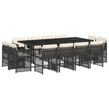 13 Piece Garden Dining Set with Cushions Black Poly Rattan - Front View