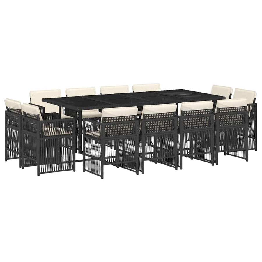 13 Piece Garden Dining Set with Cushions Black Poly Rattan