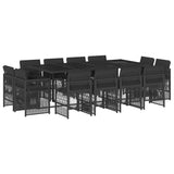 13 Piece Garden Dining Set with Cushions Black Poly Rattan - Front View