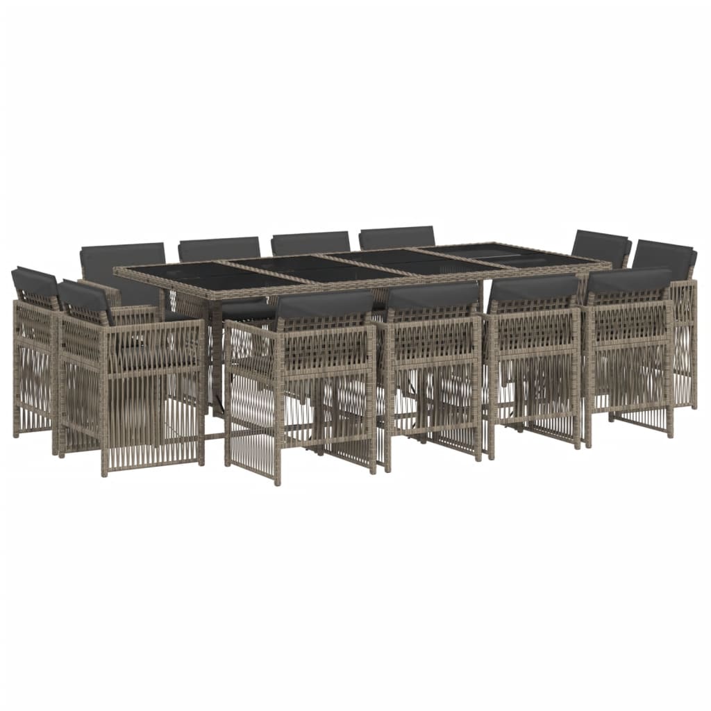 13 Piece Garden Dining Set with Cushions Grey Poly Rattan