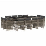 13 Piece Garden Dining Set with Cushions Grey Poly Rattan