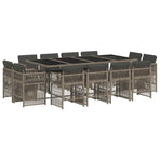 13 Piece Garden Dining Set with Cushions Grey Poly Rattan
