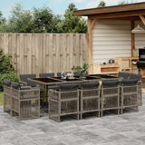 13 Piece Garden Dining Set with Cushions Grey Poly Rattan