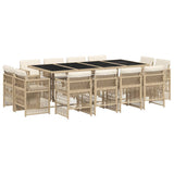 13 Piece Garden Dining Set with Cushions Beige Poly Rattan