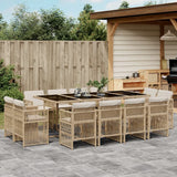 13 Piece Garden Dining Set with Cushions Beige Poly Rattan