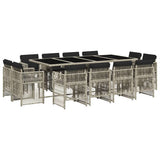 13 Piece Garden Dining Set with Cushions Light Grey Poly Rattan