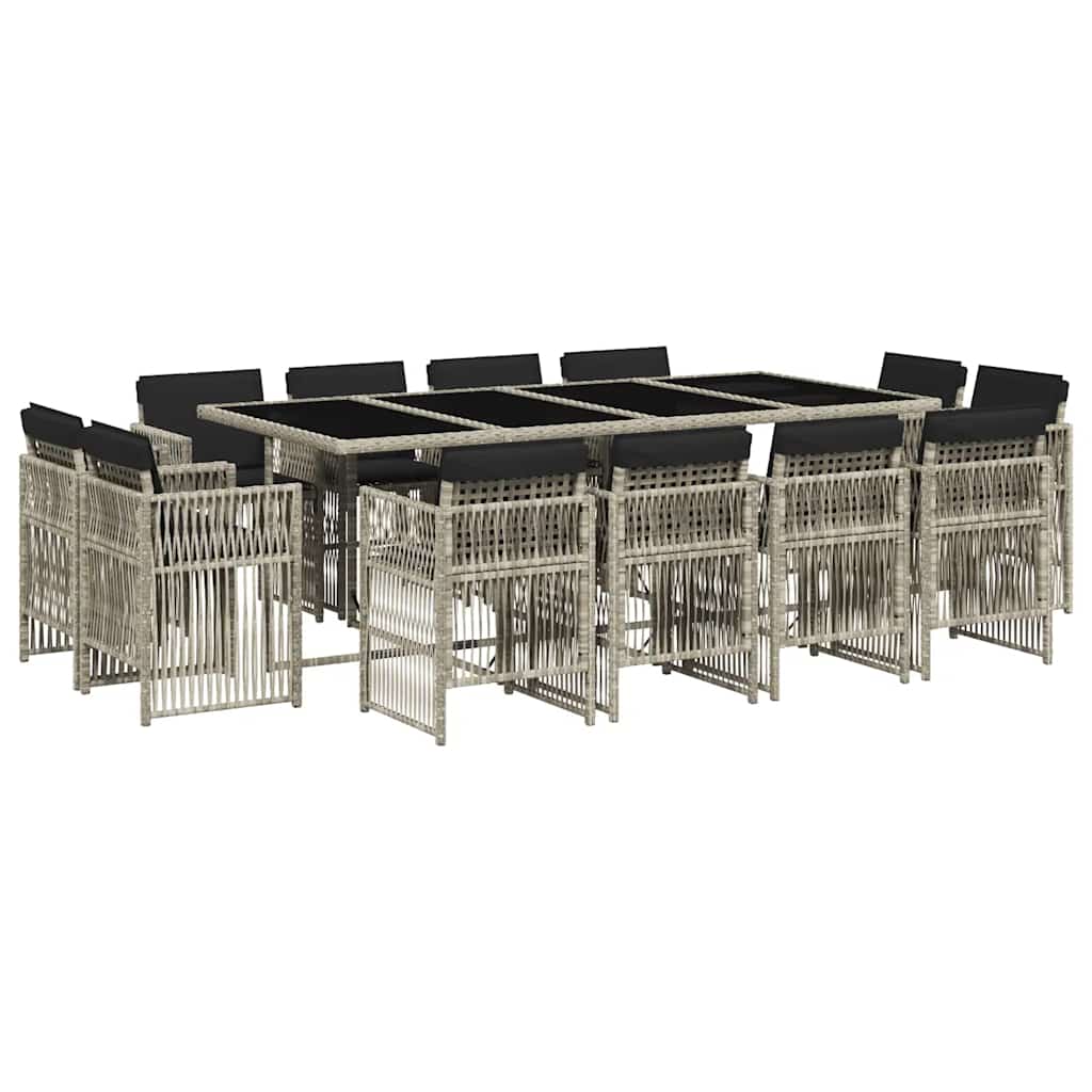 13 Piece Garden Dining Set with Cushions Light Grey Poly Rattan