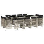 13 Piece Garden Dining Set with Cushions Light Grey Poly Rattan