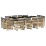 13 Piece Garden Dining Set with Cushions Mix Beige Poly Rattan
