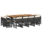 13 Piece Garden Dining Set with Cushions Black Poly Rattan