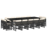 15 Piece Garden Dining Set with Cushions Black Poly Rattan