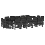 15 Piece Garden Dining Set with Cushions Black Poly Rattan - Front View