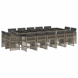 15 Piece Garden Dining Set with Cushions Grey Poly Rattan